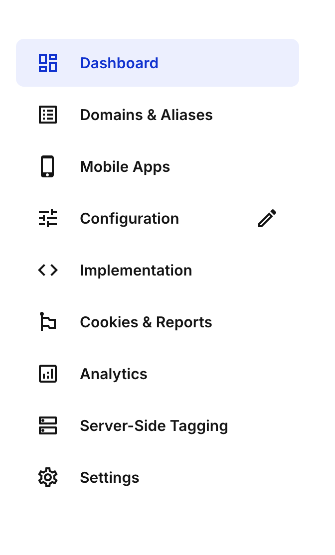 Screenshot of the Cookiebot menus.