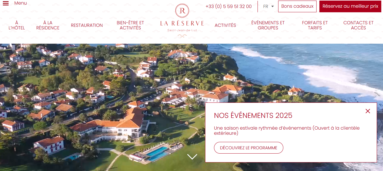 Le site web de l'hôtel La Réserve.