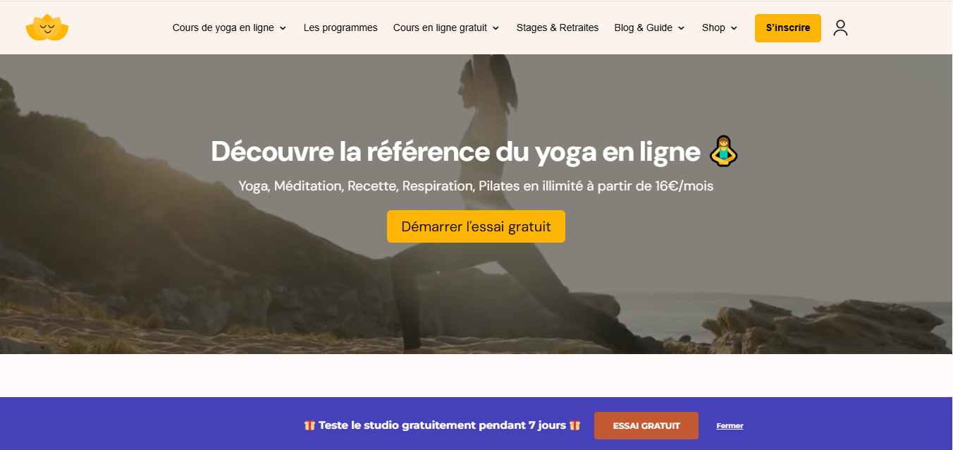 Le site web de Cam's Yoga.