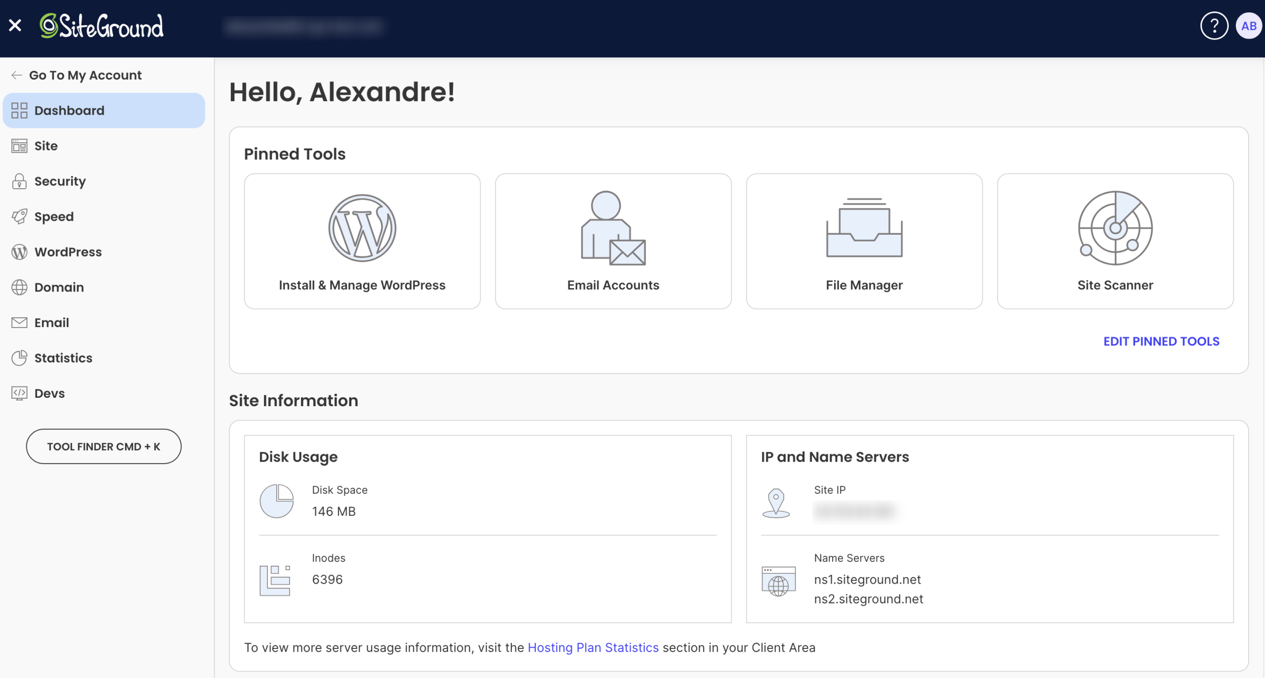 Screenshot of the Site Tools dashboard.