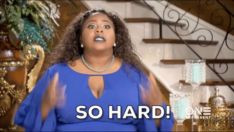 A woman says, "So hard!"