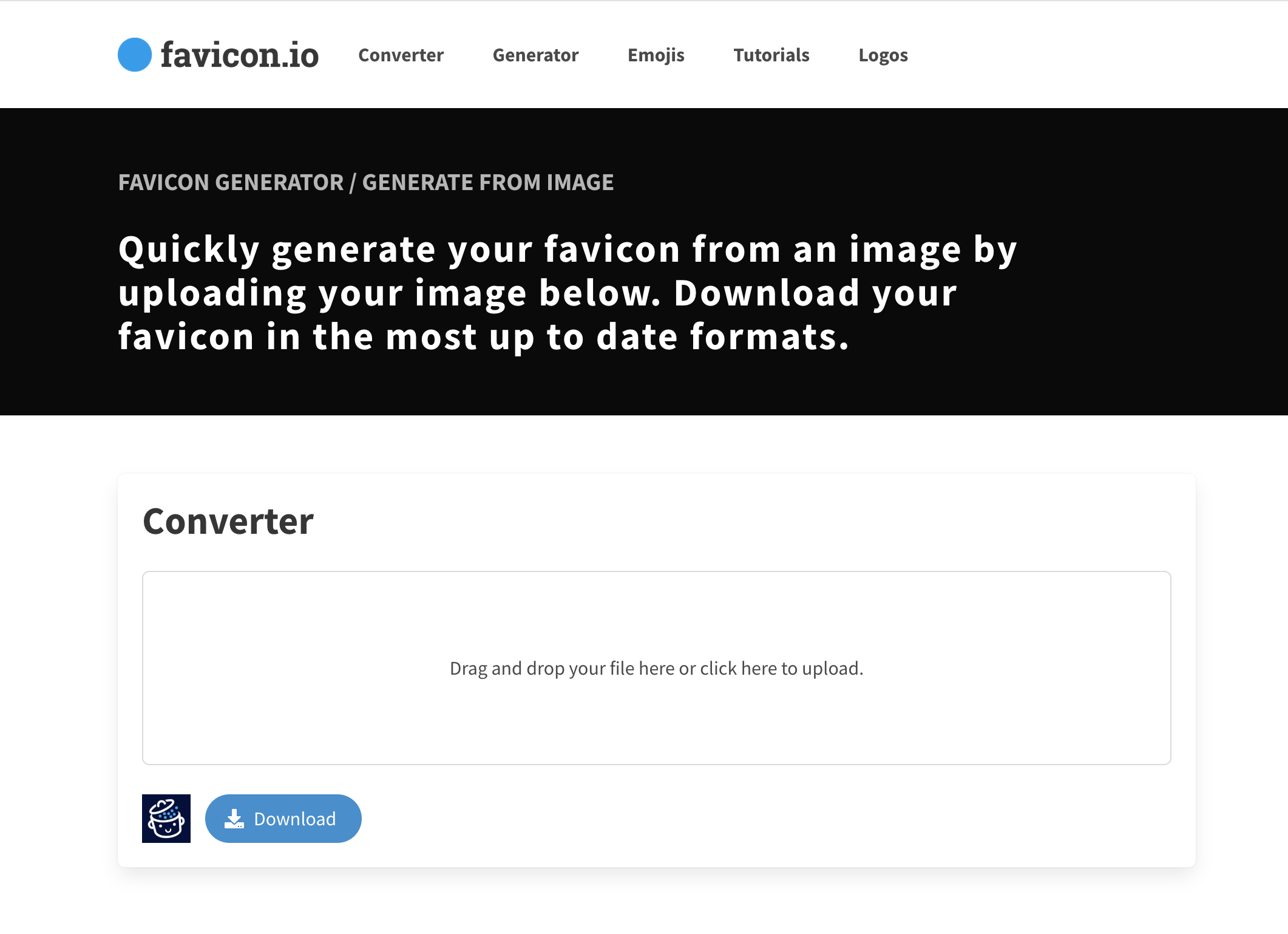 Creating a favicon on Favicon.io from an existing image.