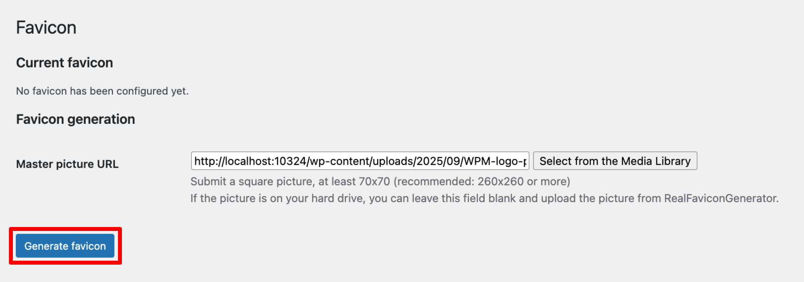 Generating a favicon with the RealFaviconGenerator plugin.