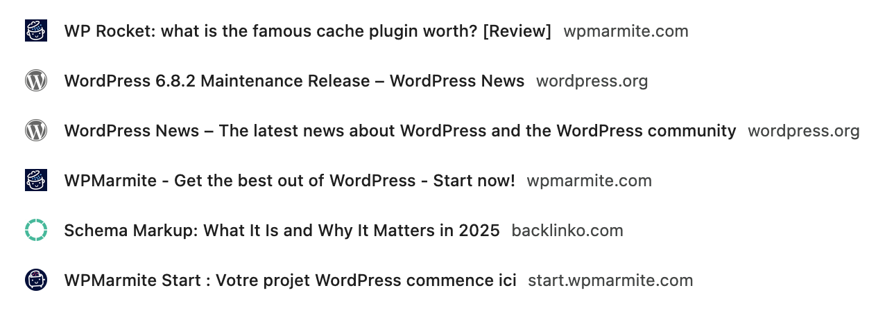 Screenshot showing favicon in iPhone browsing history.