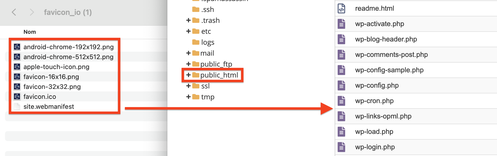 Adding the favicon files to the WordPress root directory (public_html).