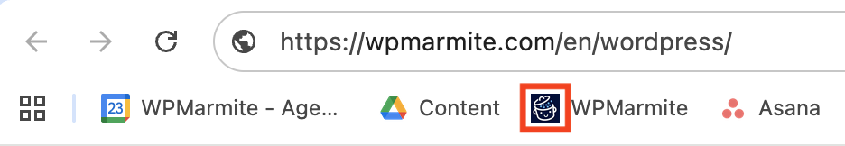 Screenshot of the WPMarmite favicon in a browser.