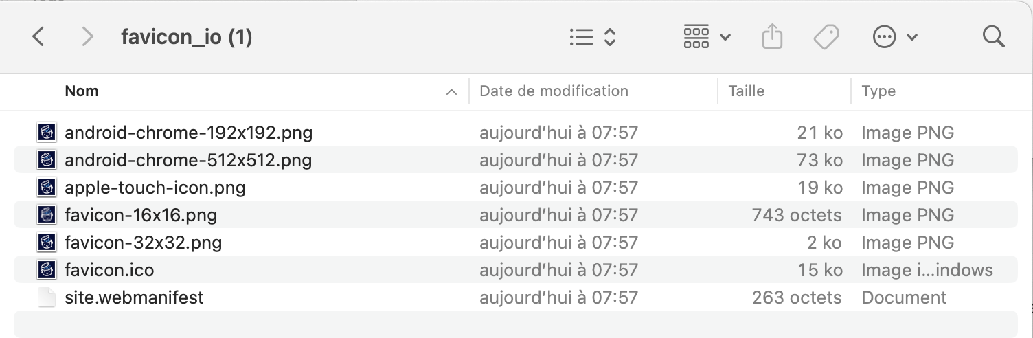 The contents of a favicon zip file.