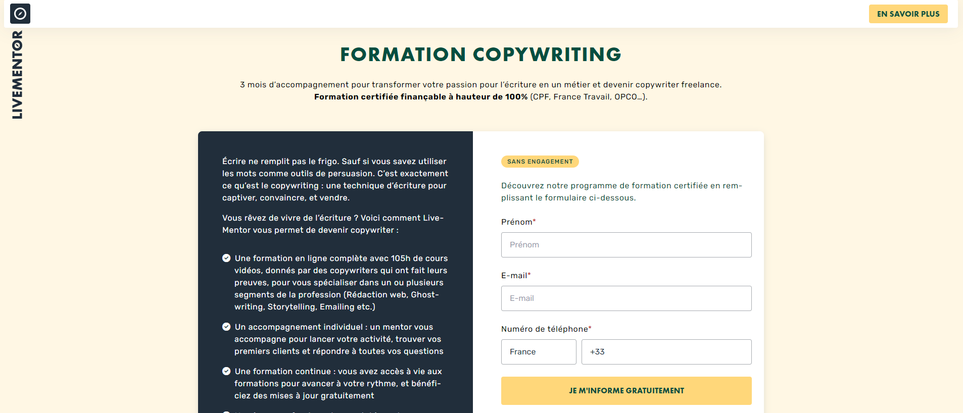 La formation en copywriting de LiveMentor