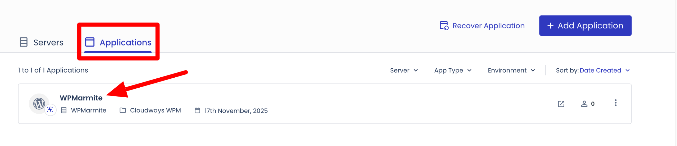 Cloudways Applications folder.