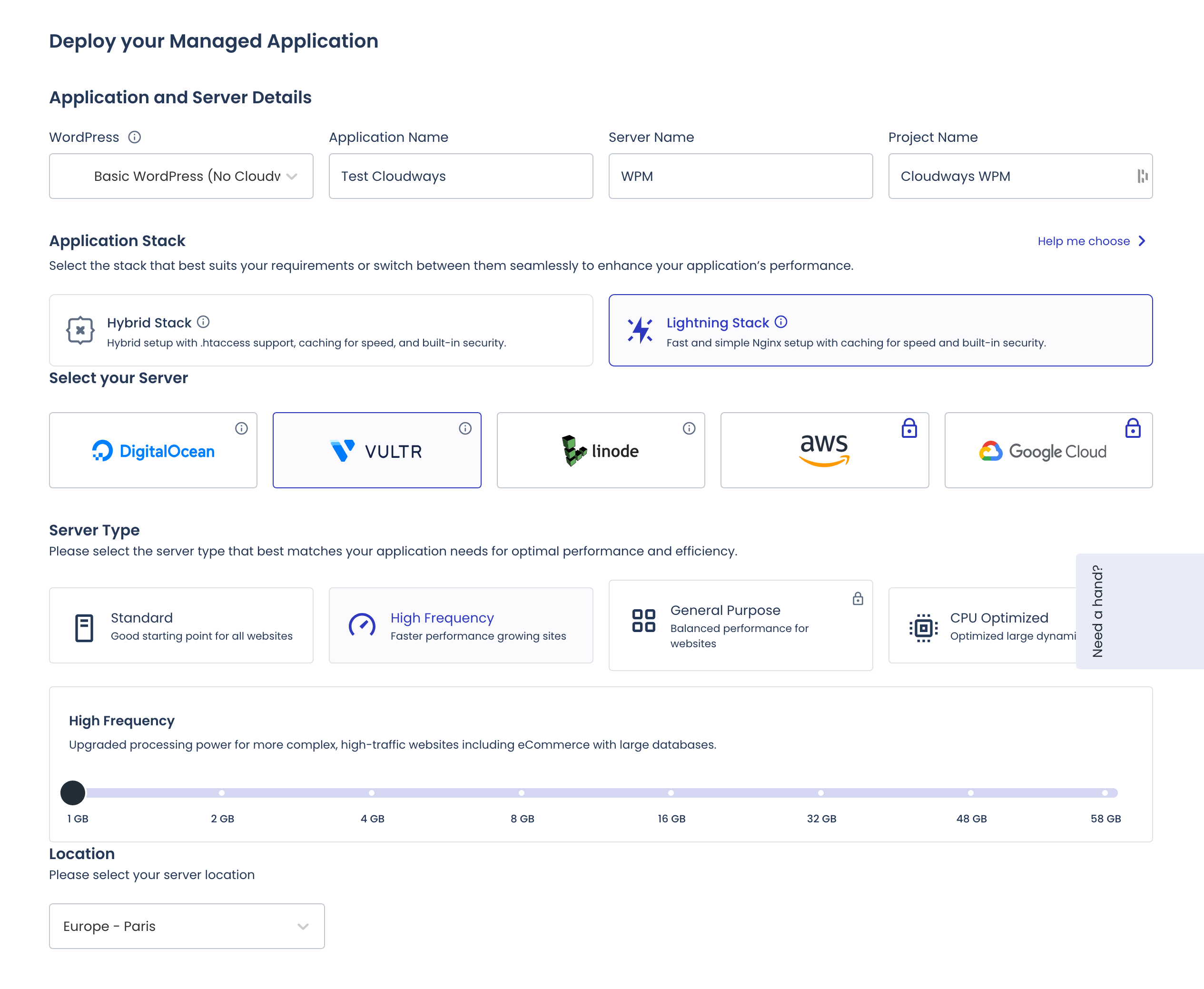 Le tableau de bord de déploiement d'une application chez Cloudways.