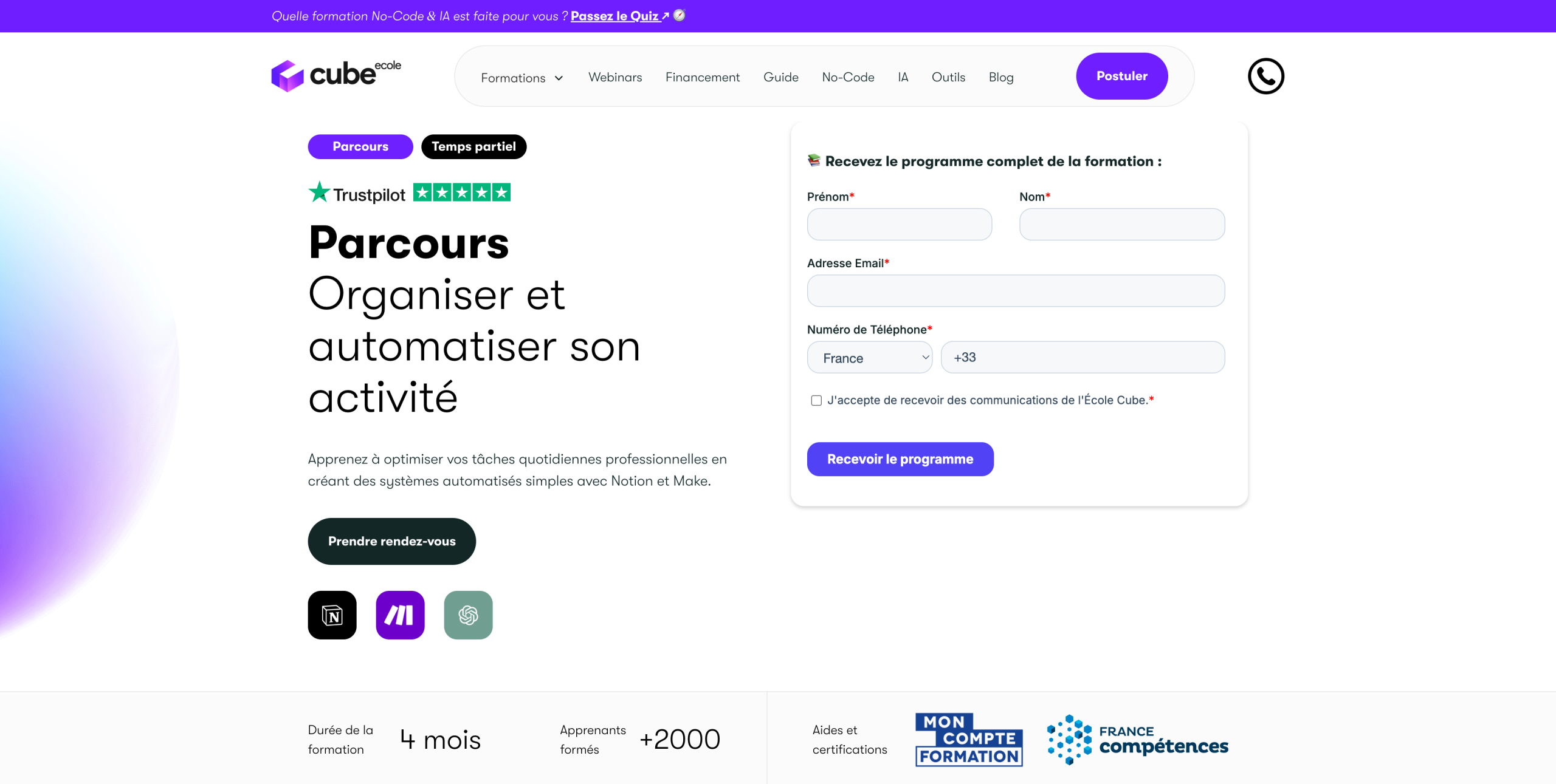 La formation en automatisation de L'École Cube