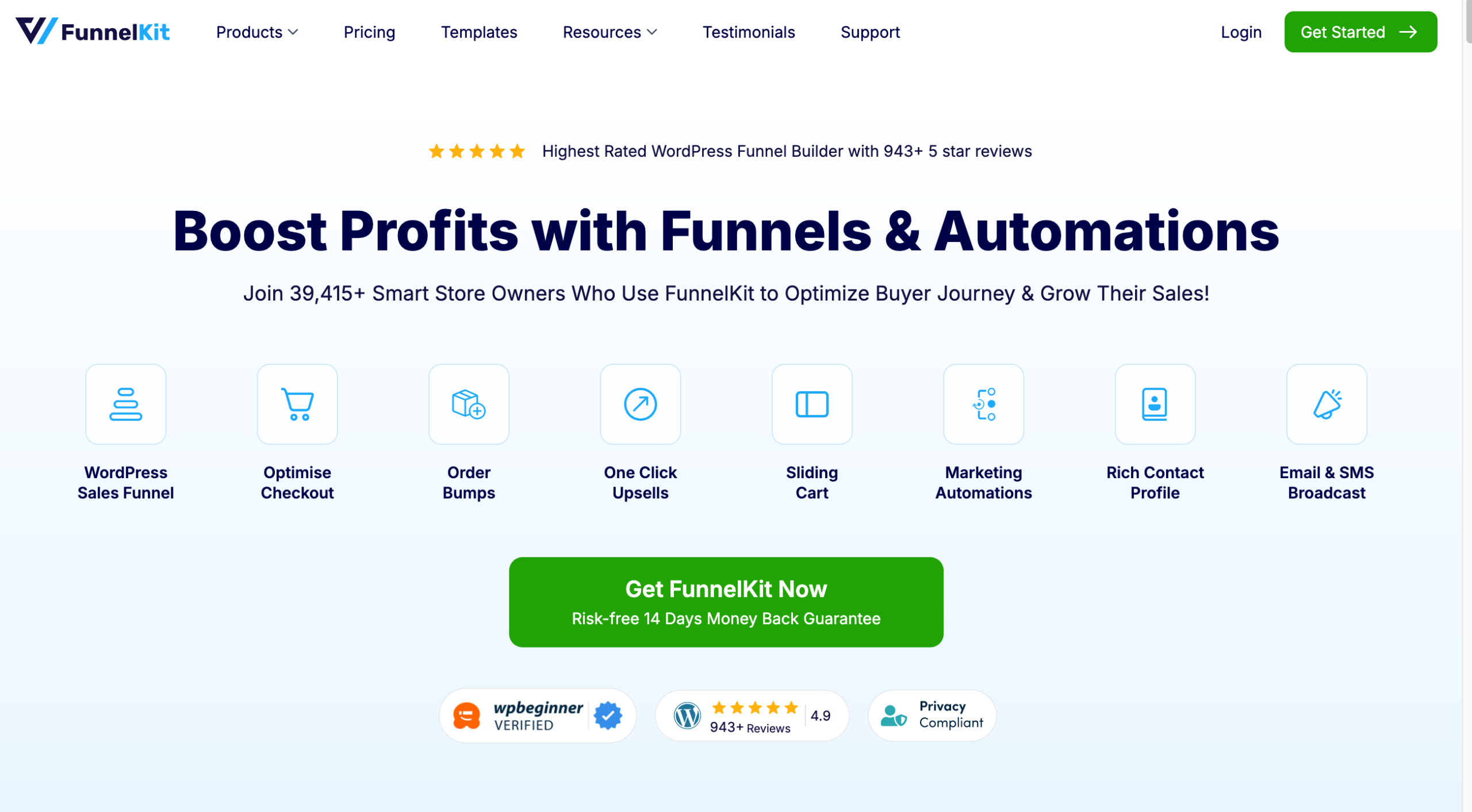 La page d'accueil du site de FunnelKit.