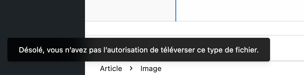 Une erreur lors du téléversement d'un fichier SVG sur WordPress.