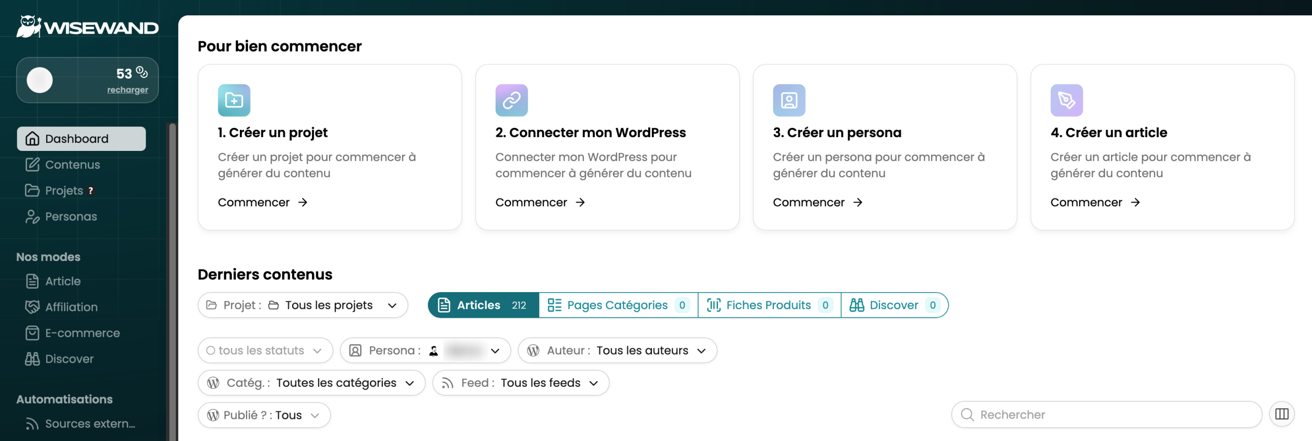 L'interface de Wisewand.