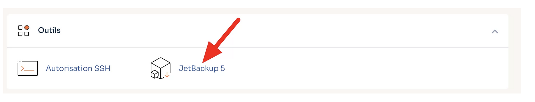 L'option JetBackup 5 sur cPanel.