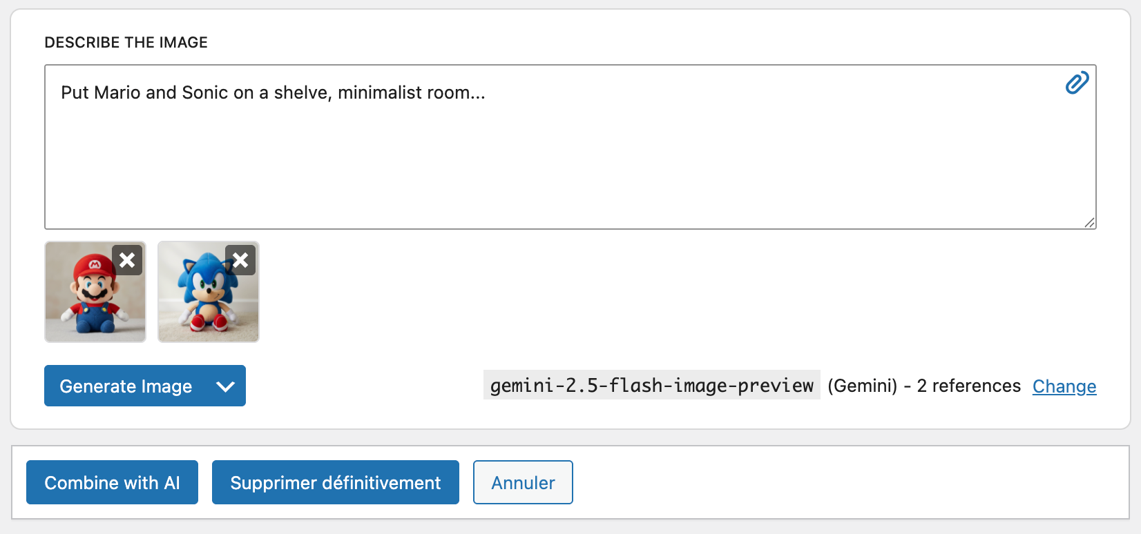 Combiner des images avec l'IA avec le plugin WordPress WP Nano Banana