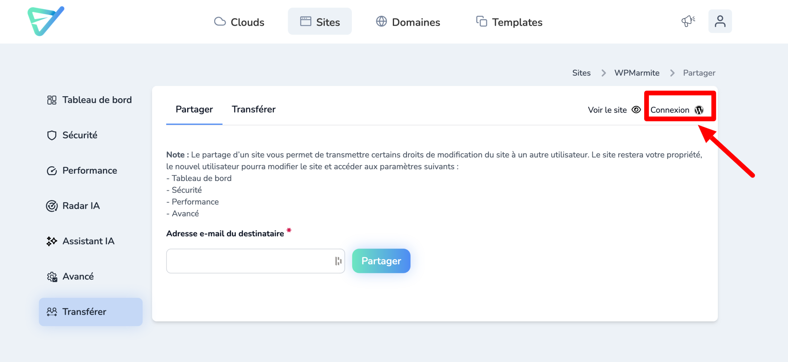 Bouton de connexion automatique proposé par Copilhost.