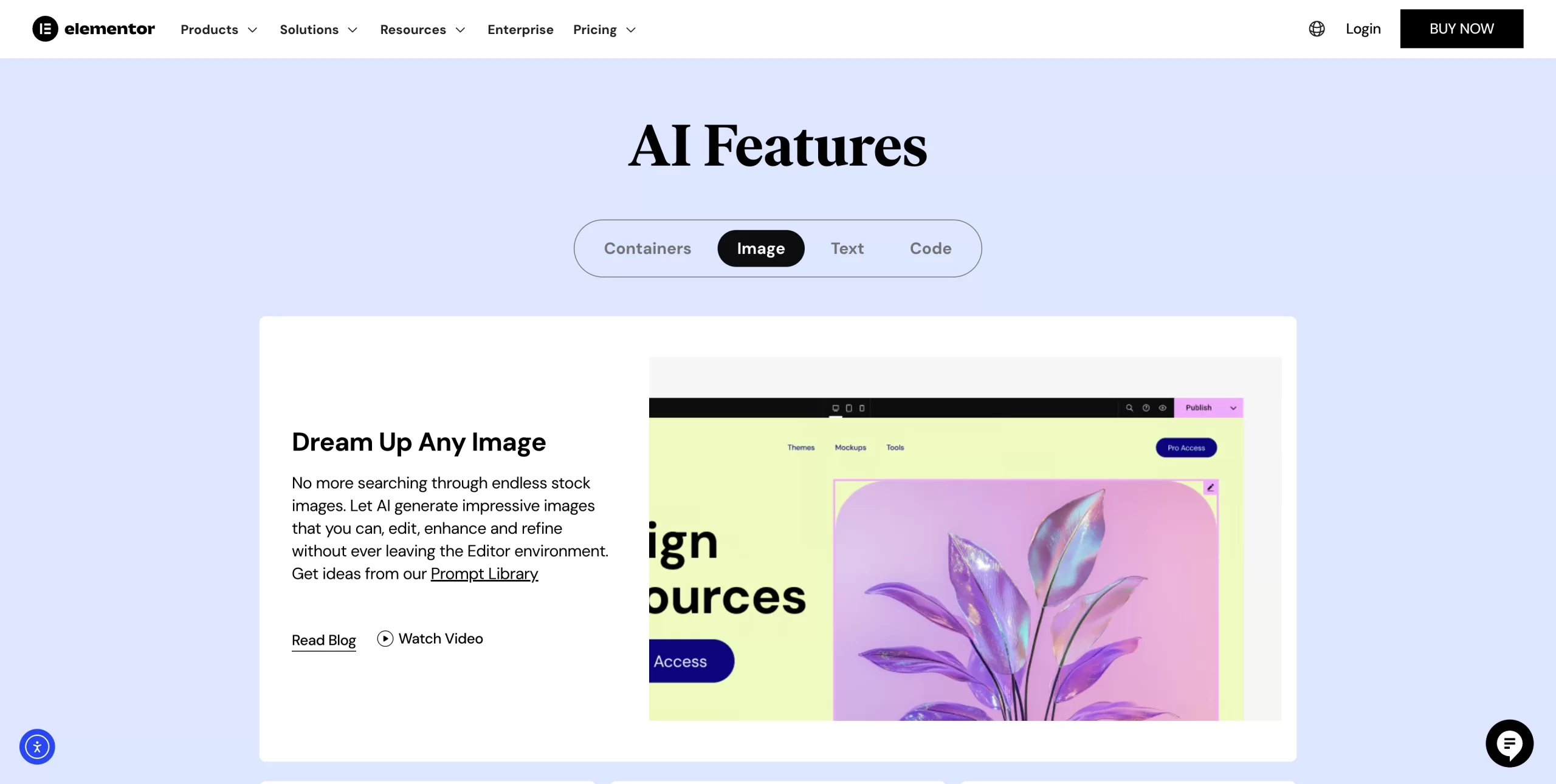 The Elementor AI tool page on Elementor's website.