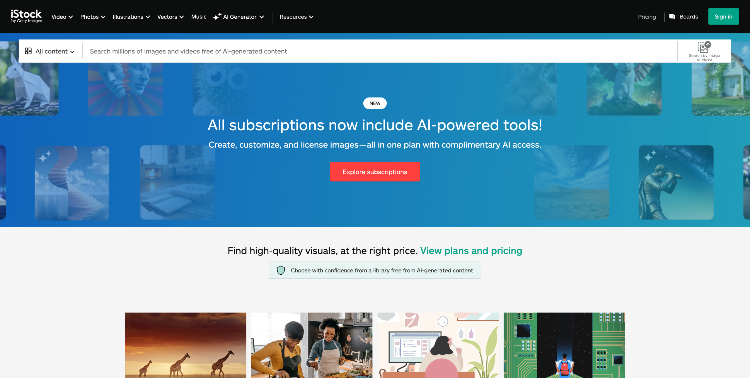 Home page of the iStock image bank website.