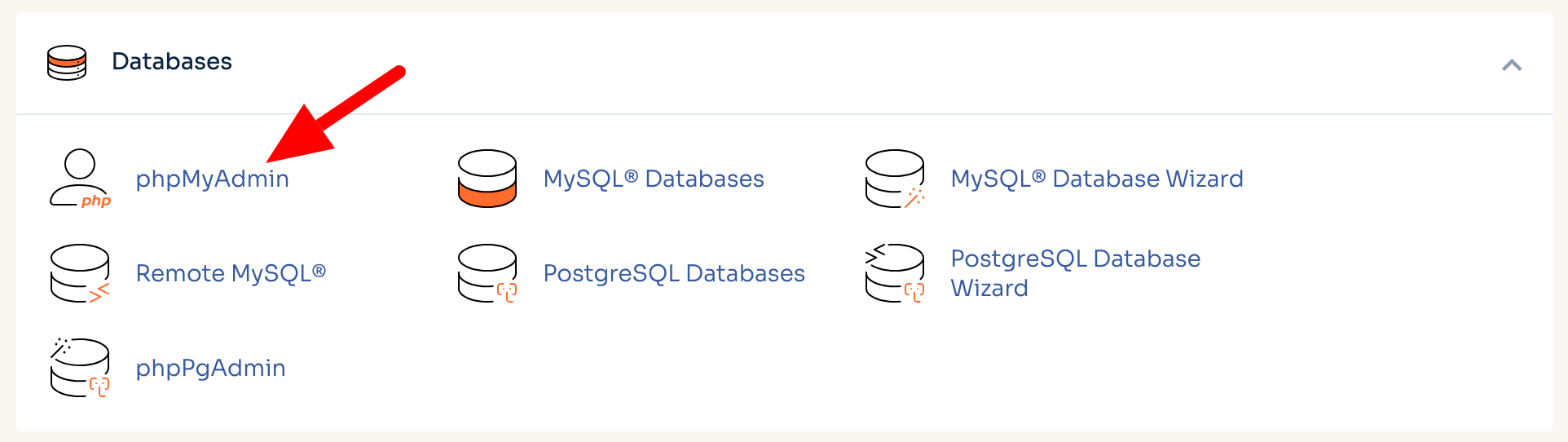 Accessing phpMyAdmin via CPanel.