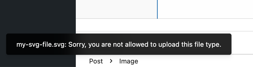 Un error al subir un archivo SVG en WordPress.