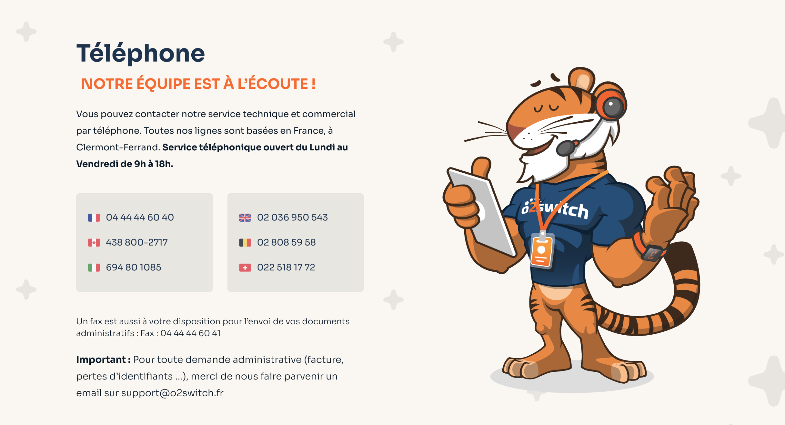 Contacter le support d'o2switch par téléphone
