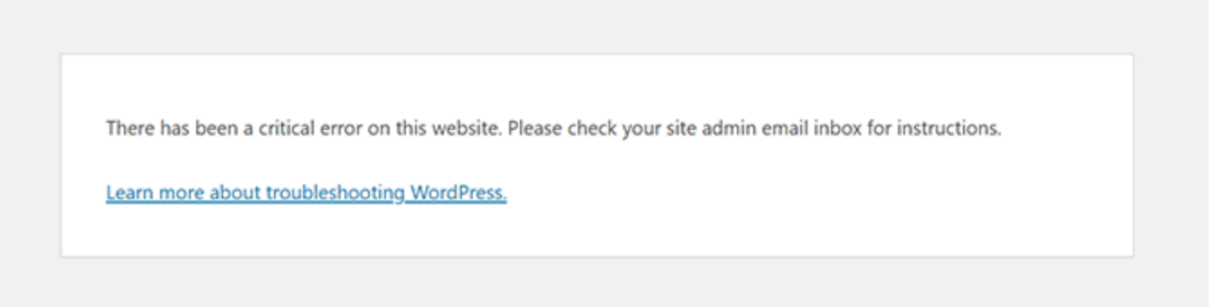 Screenshot of a WordPress error message.