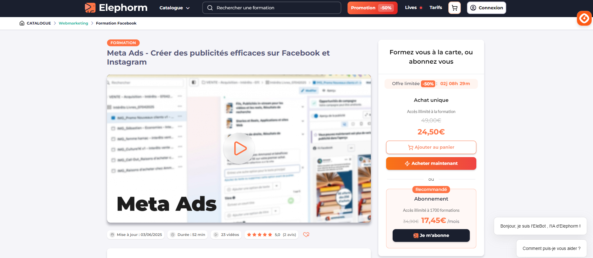 La formation Meta Ads de Elephorm
