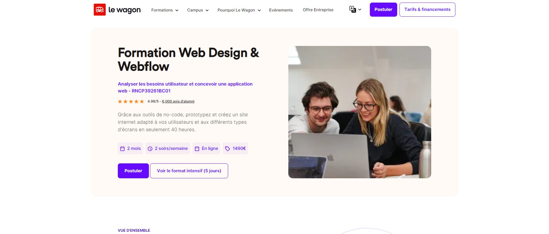 La formation Web Design & Webflow proposée par Le Wagon