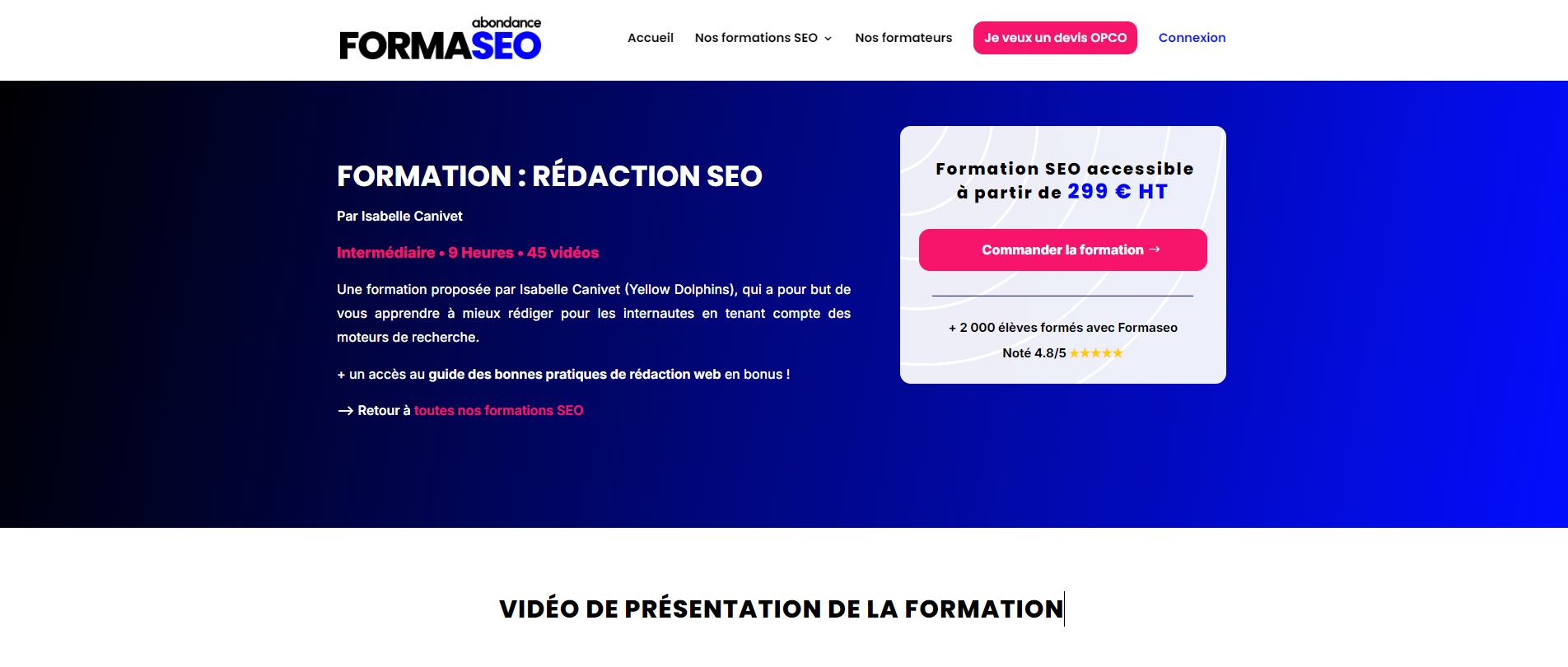 La formation en rédaction SEO de FormaSEO