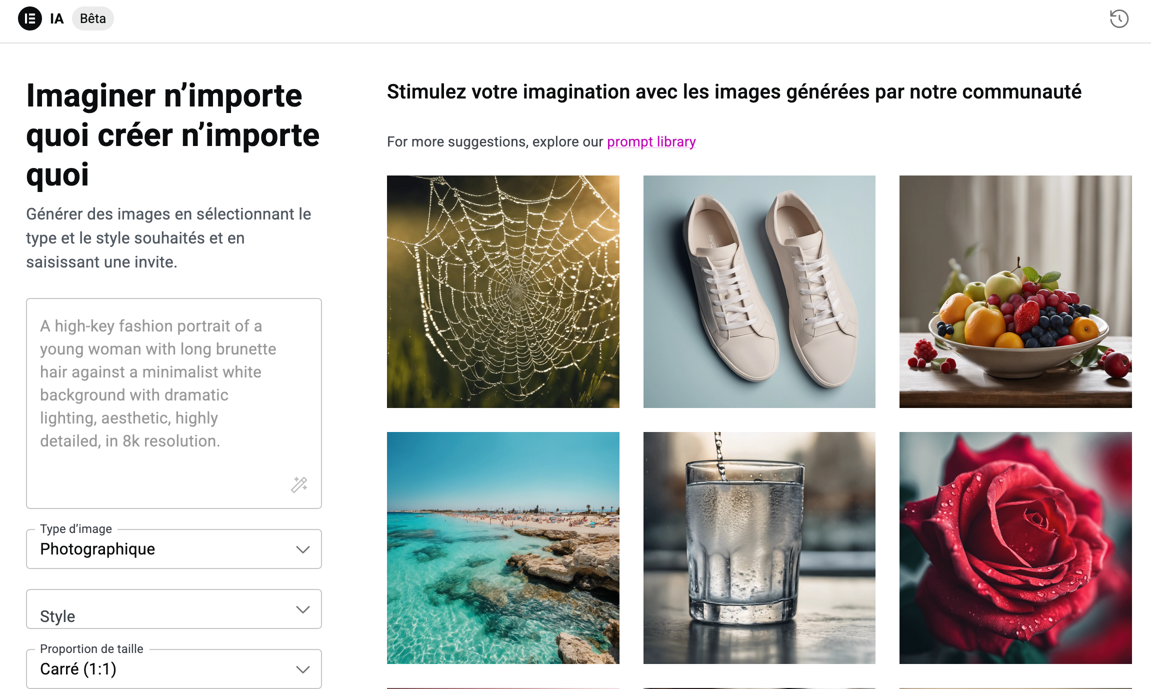 Création d'une image par IA sur Elementor.