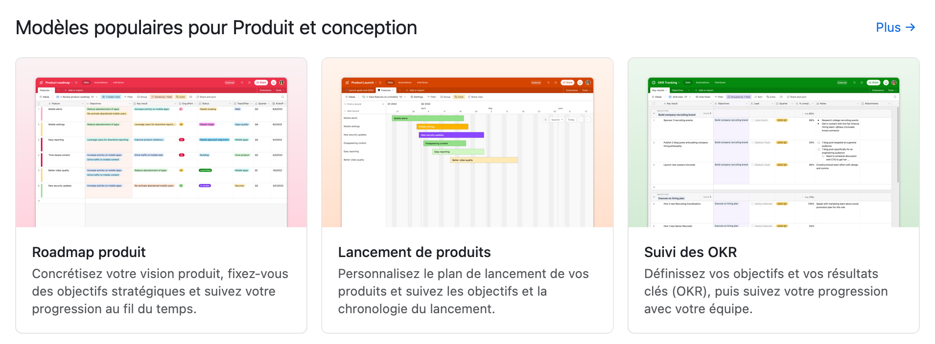 Modèles proposés par Airtable