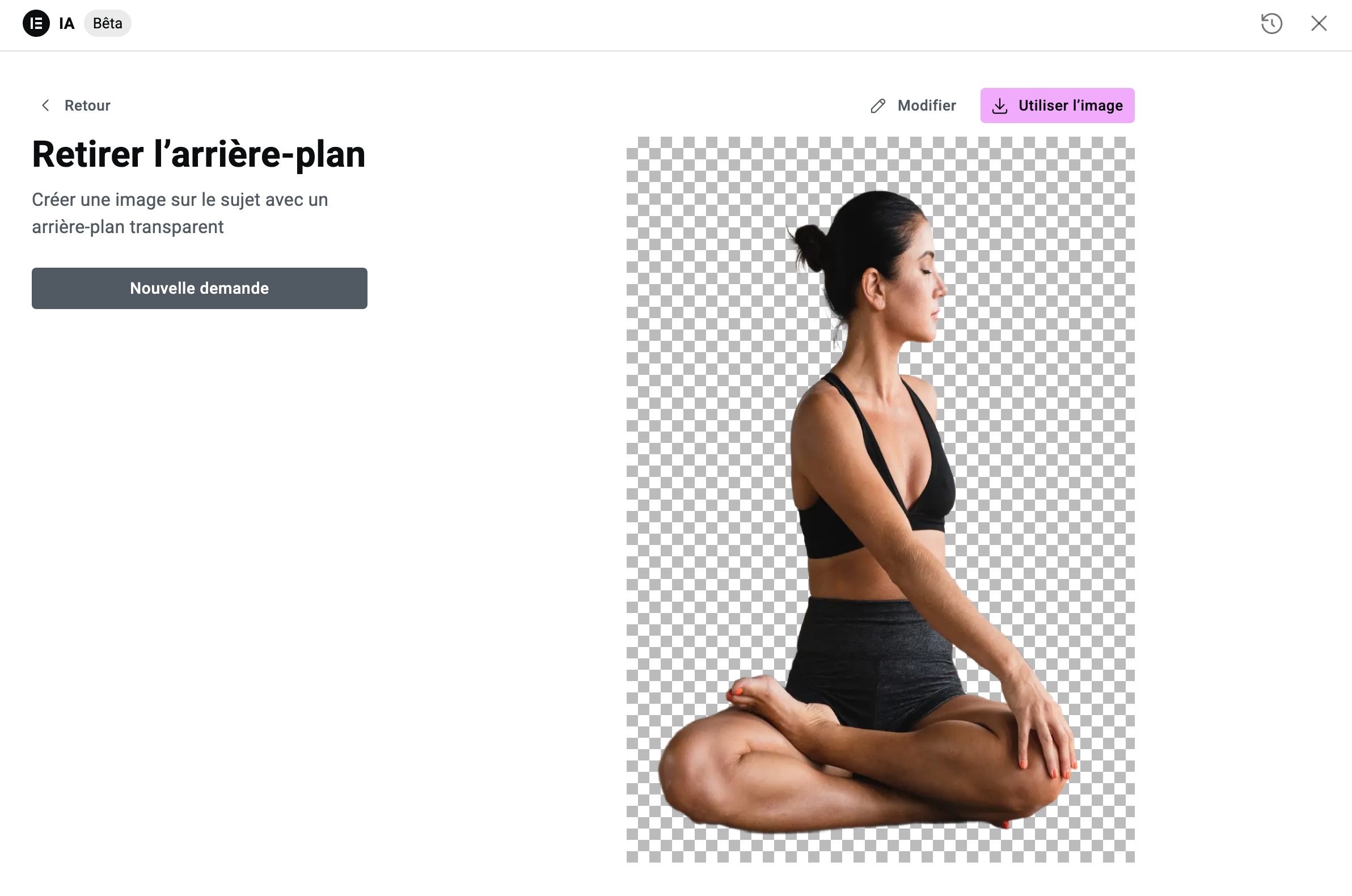 Suppression de l'arrière-plan d'une image sur Elementor IA.