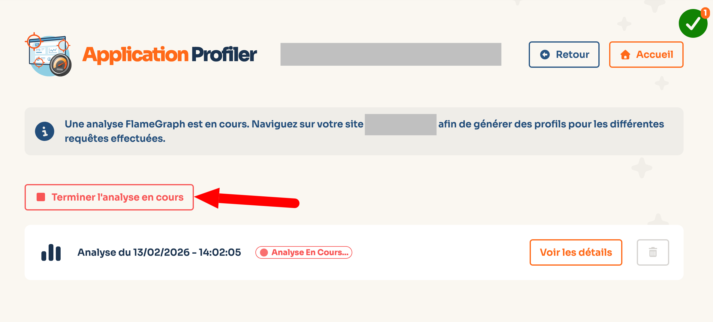 Bouton Terminer l'analyse en cours.