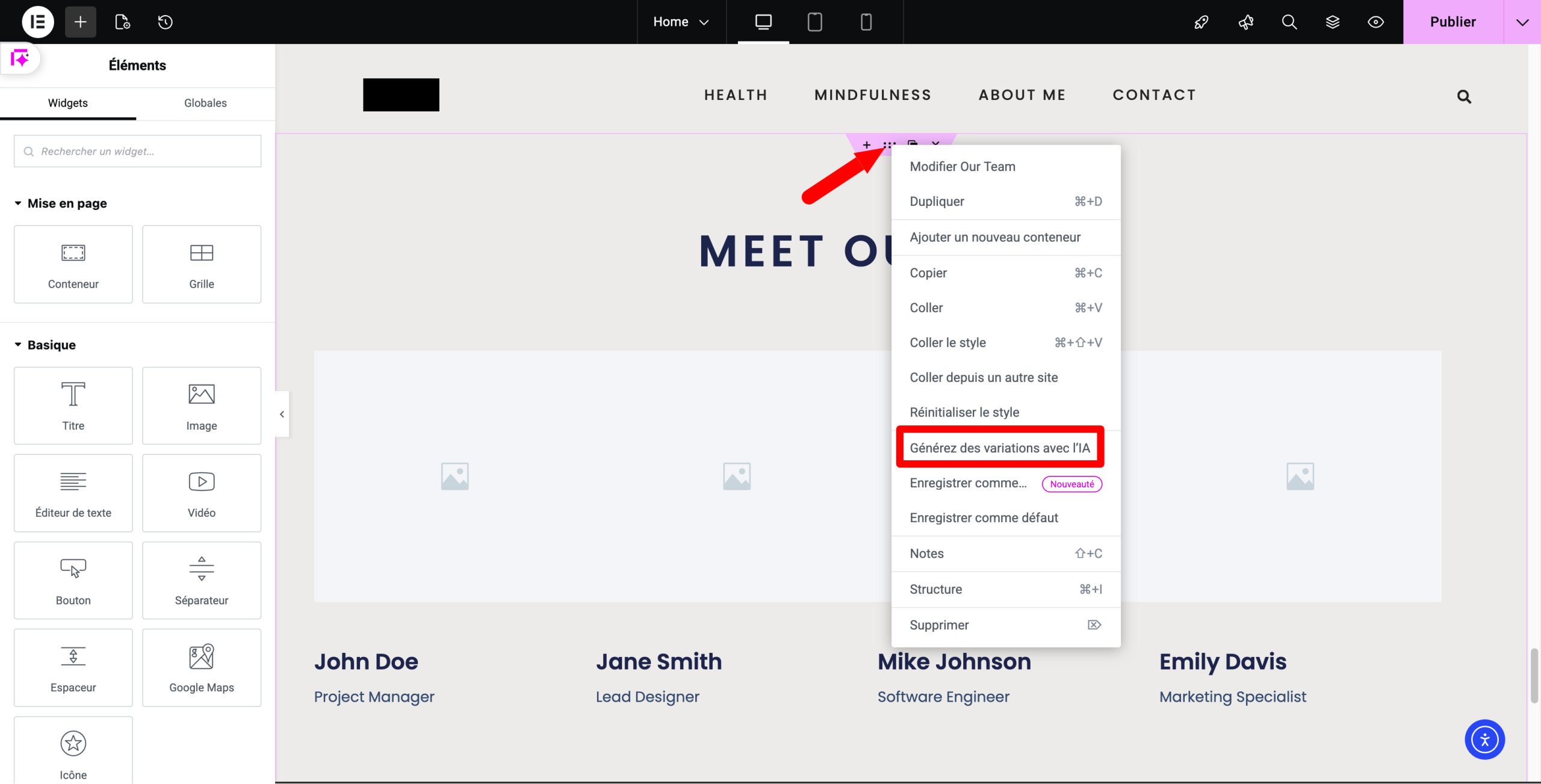 Génération de variations IA avec Elementor.