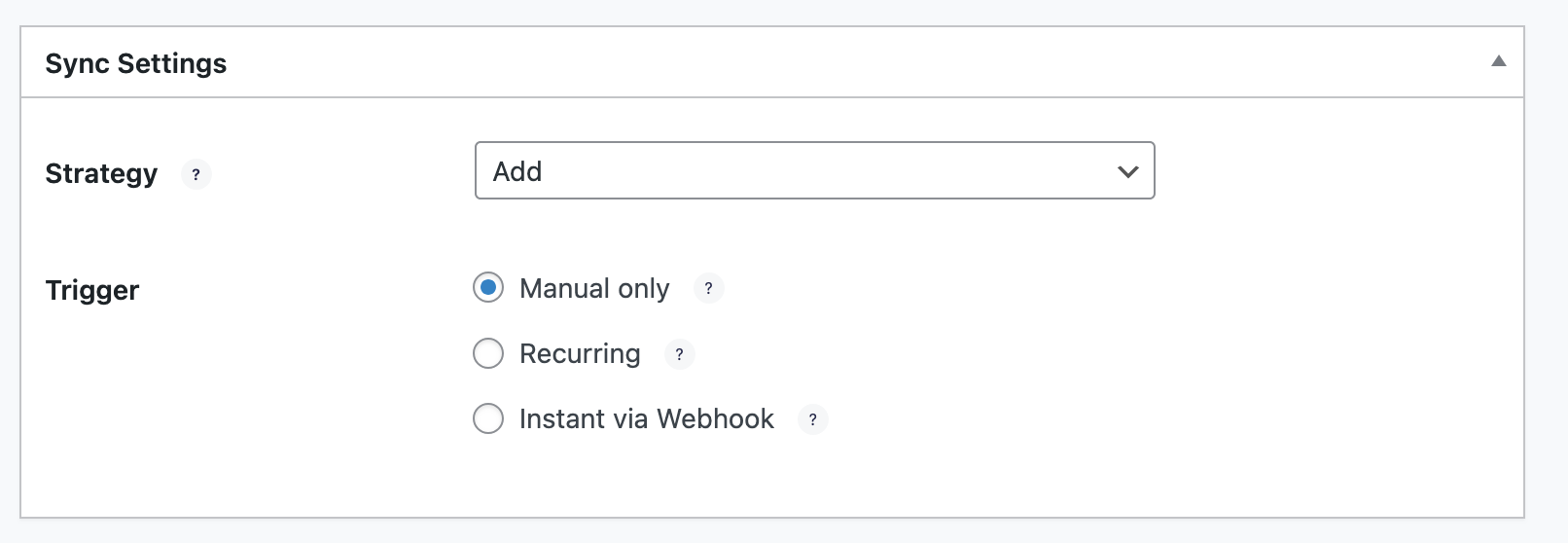 Sync settings available with Air WP Sync.