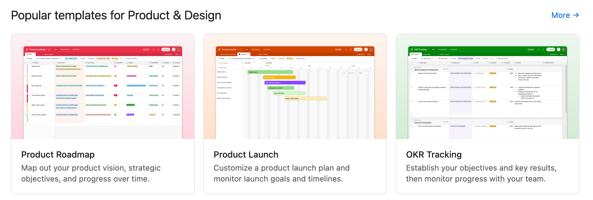 Templates offered by Airtable.