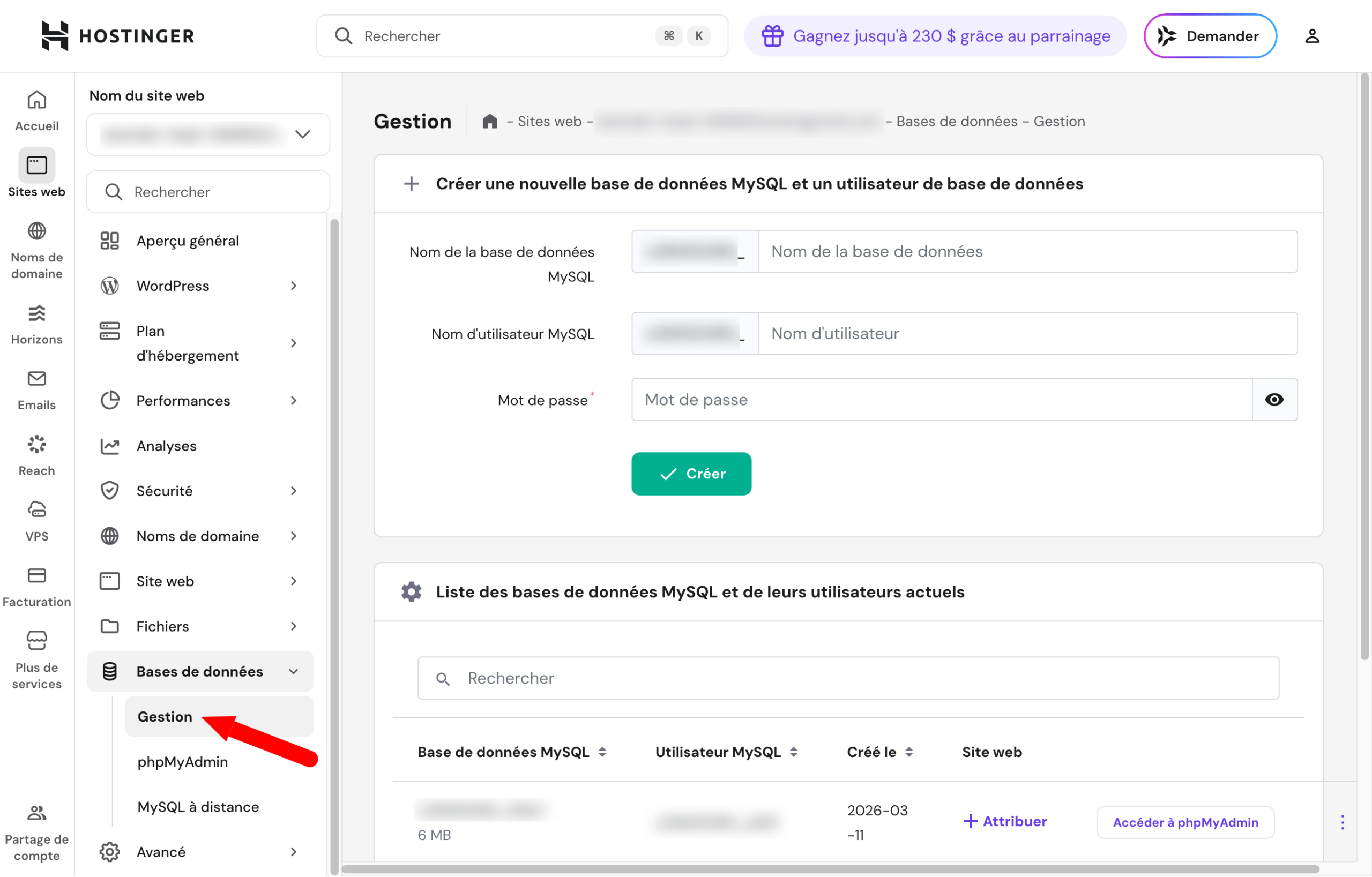 Gestion des bases de données sur Hostinger.