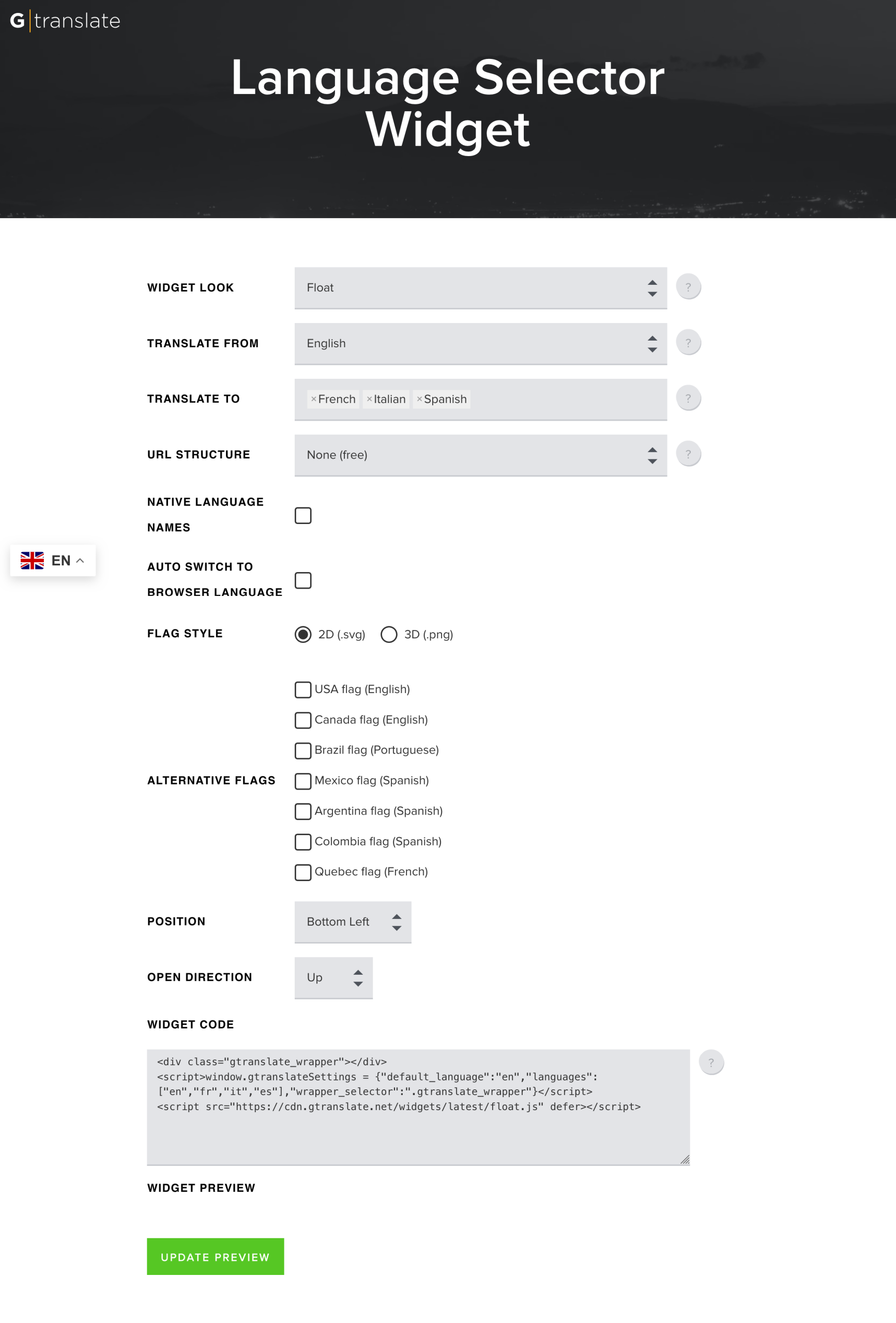 GTranslate demo.