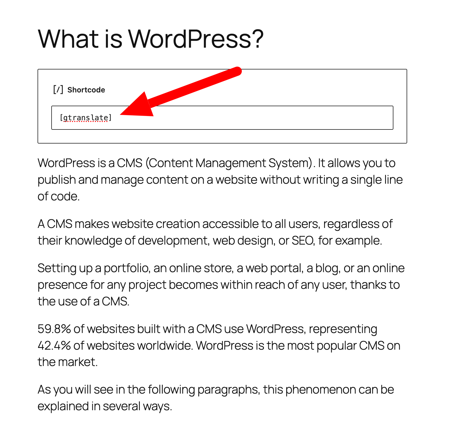 Shortcode for GTranslate.