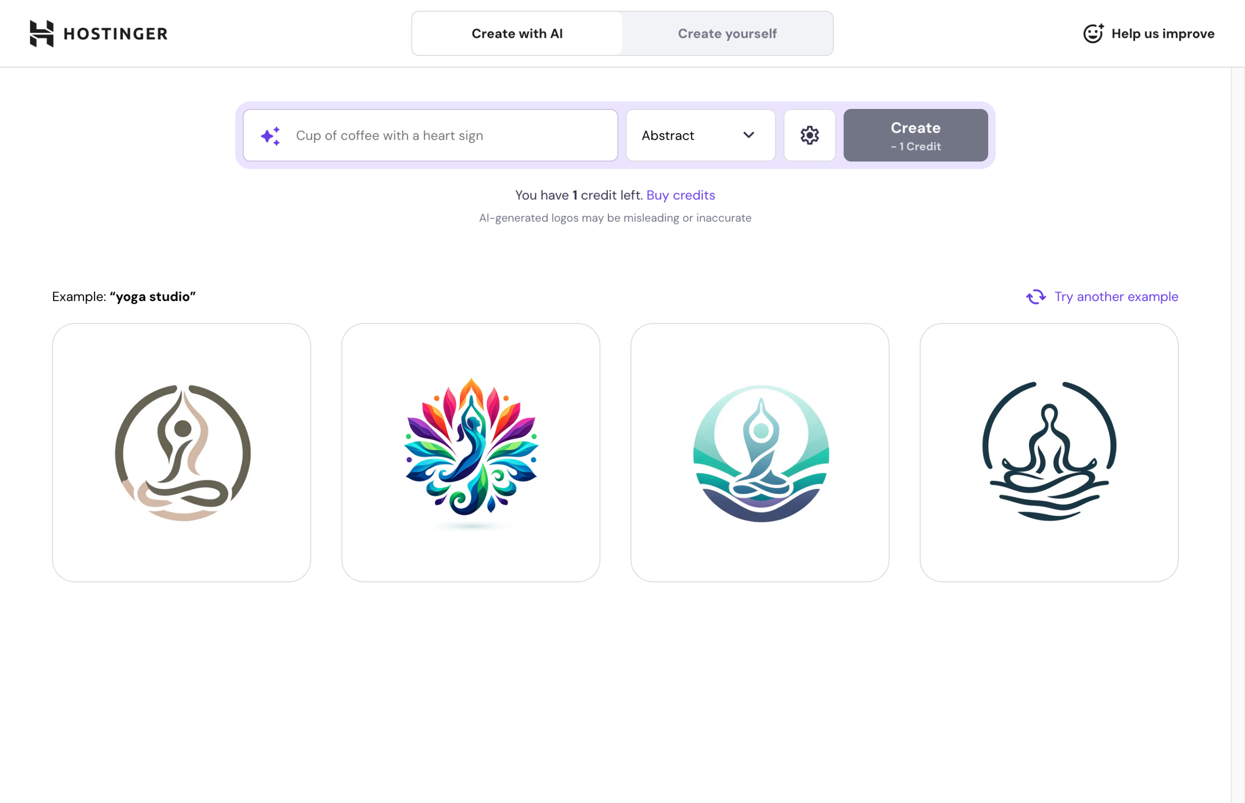 An AI logo generator on Hostinger.