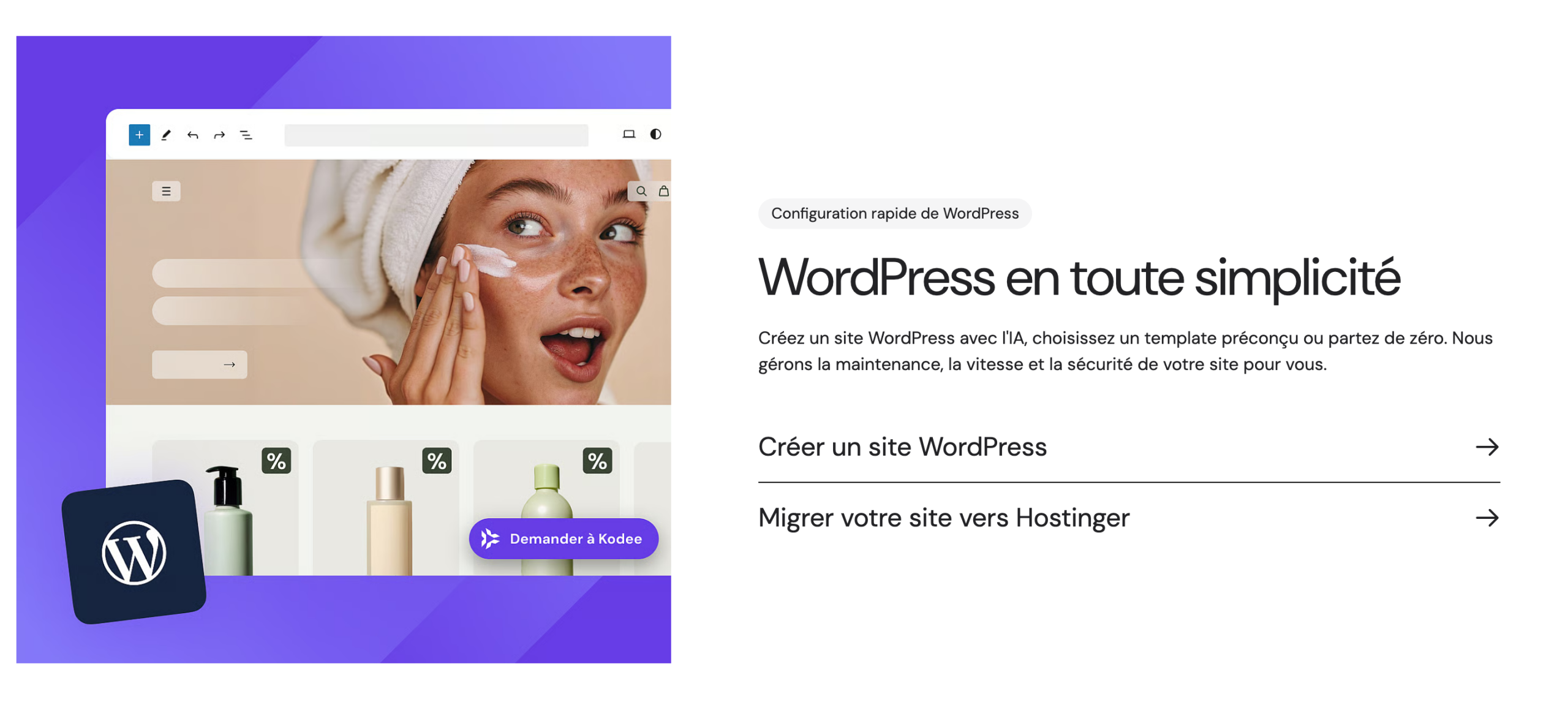 Hostinger permet d'héberger des sites WordPress.