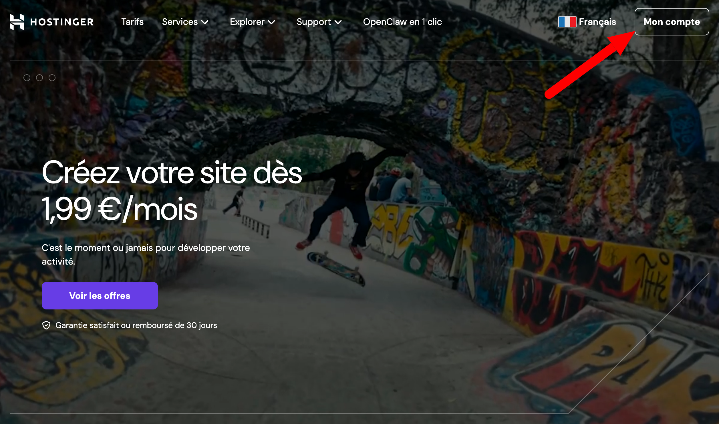 Bouton Mon compte de l'interface d'Hostinger.