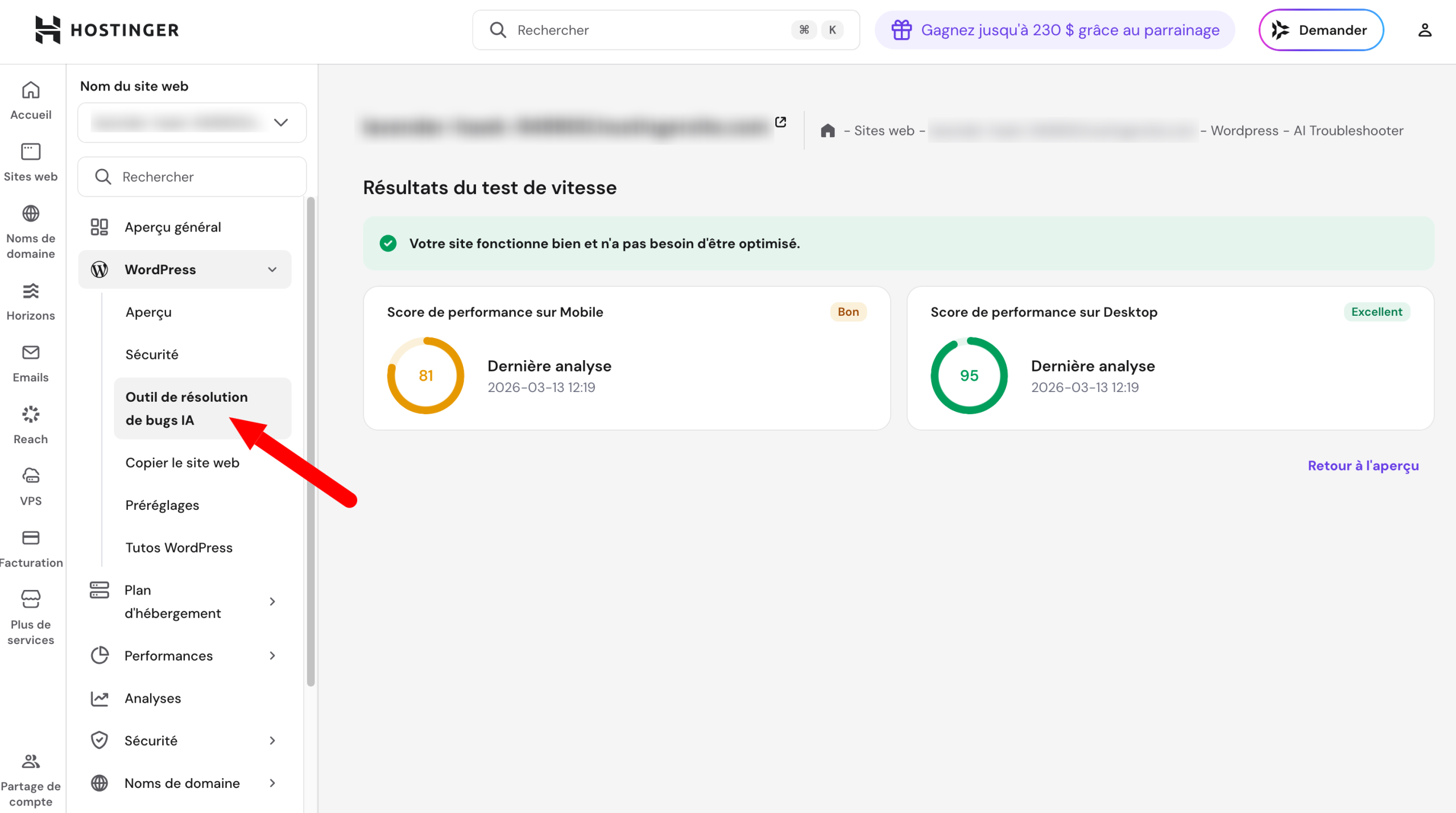 L'outil AI Troubleshooter.