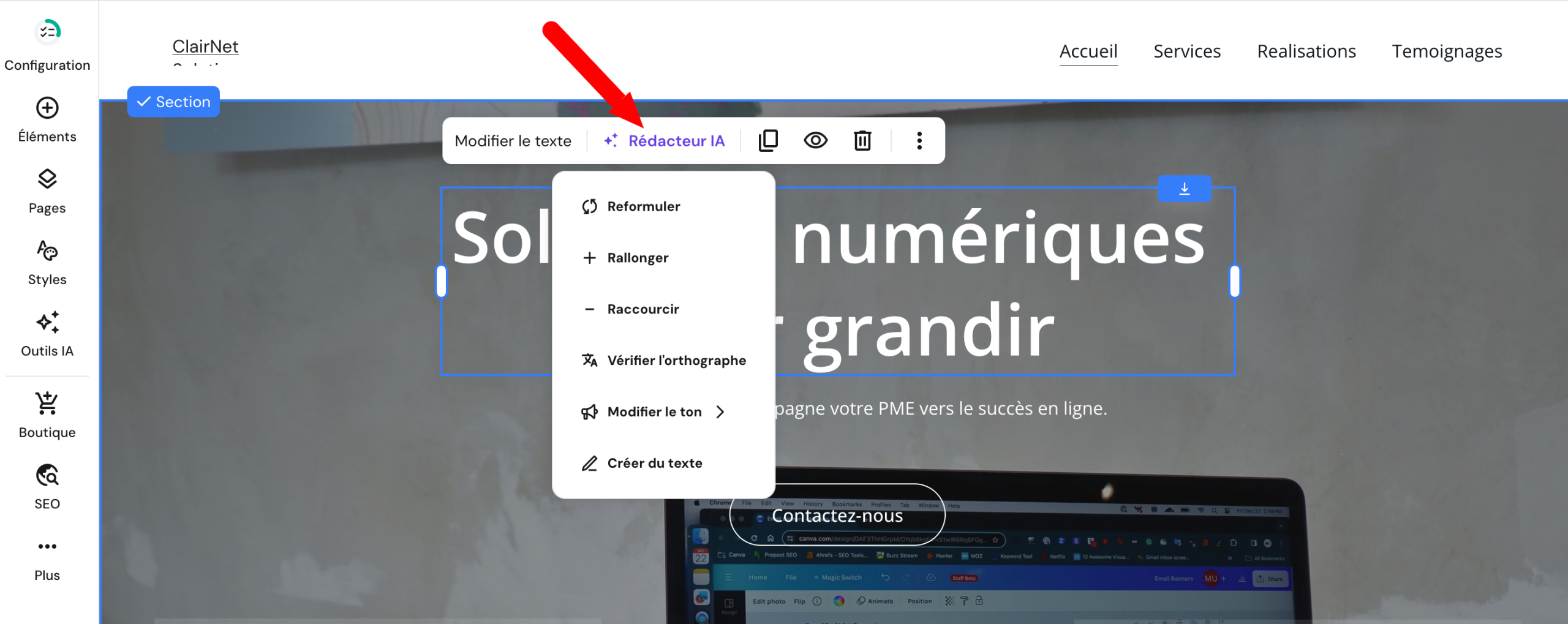 L'outil Rédacteur IA d'Hostinger.