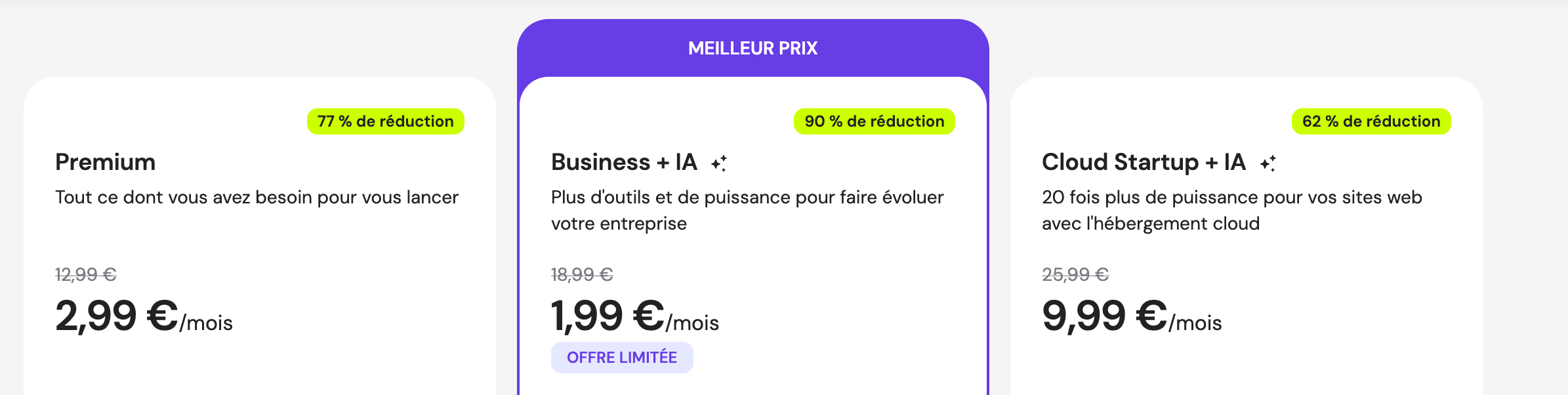 Tarifs des plans Hostinger.