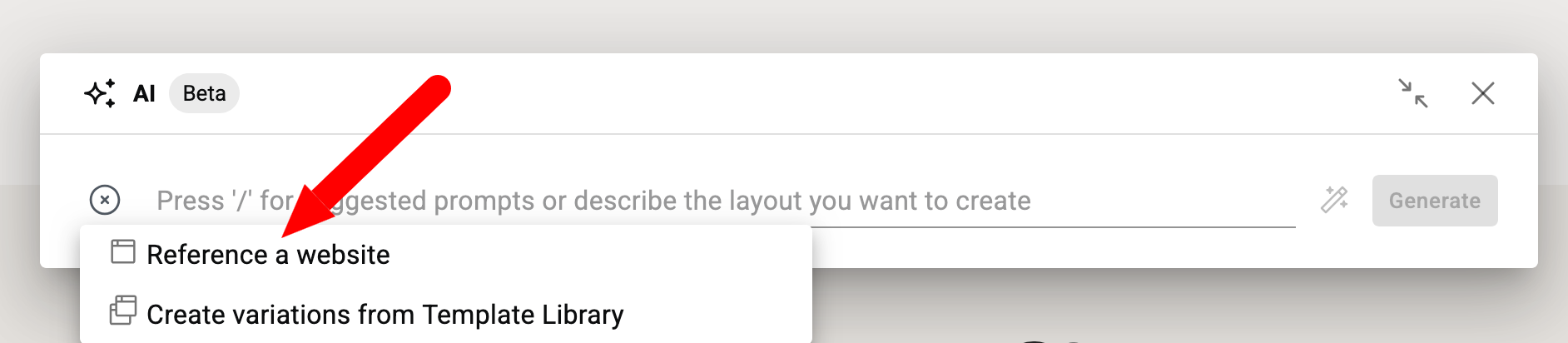 "Reference a website" option on Elementor.