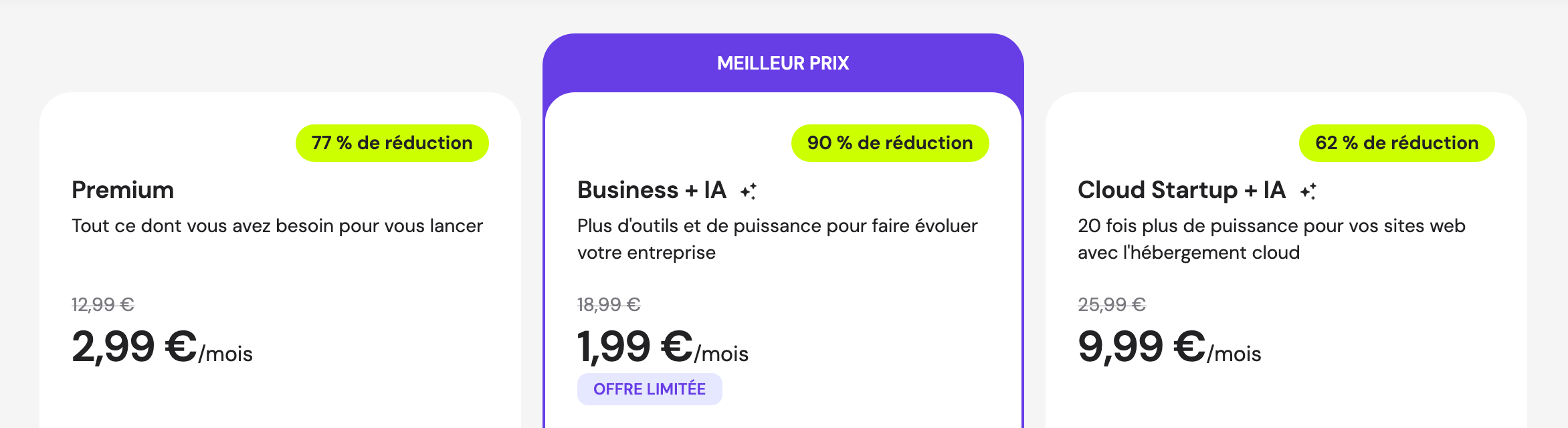 Tarifs proposés par Hostinger
