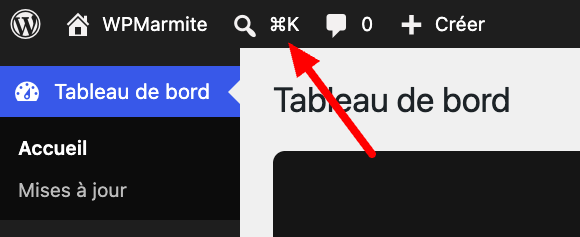 Un bouton permet d'accéder à la palette de commandes