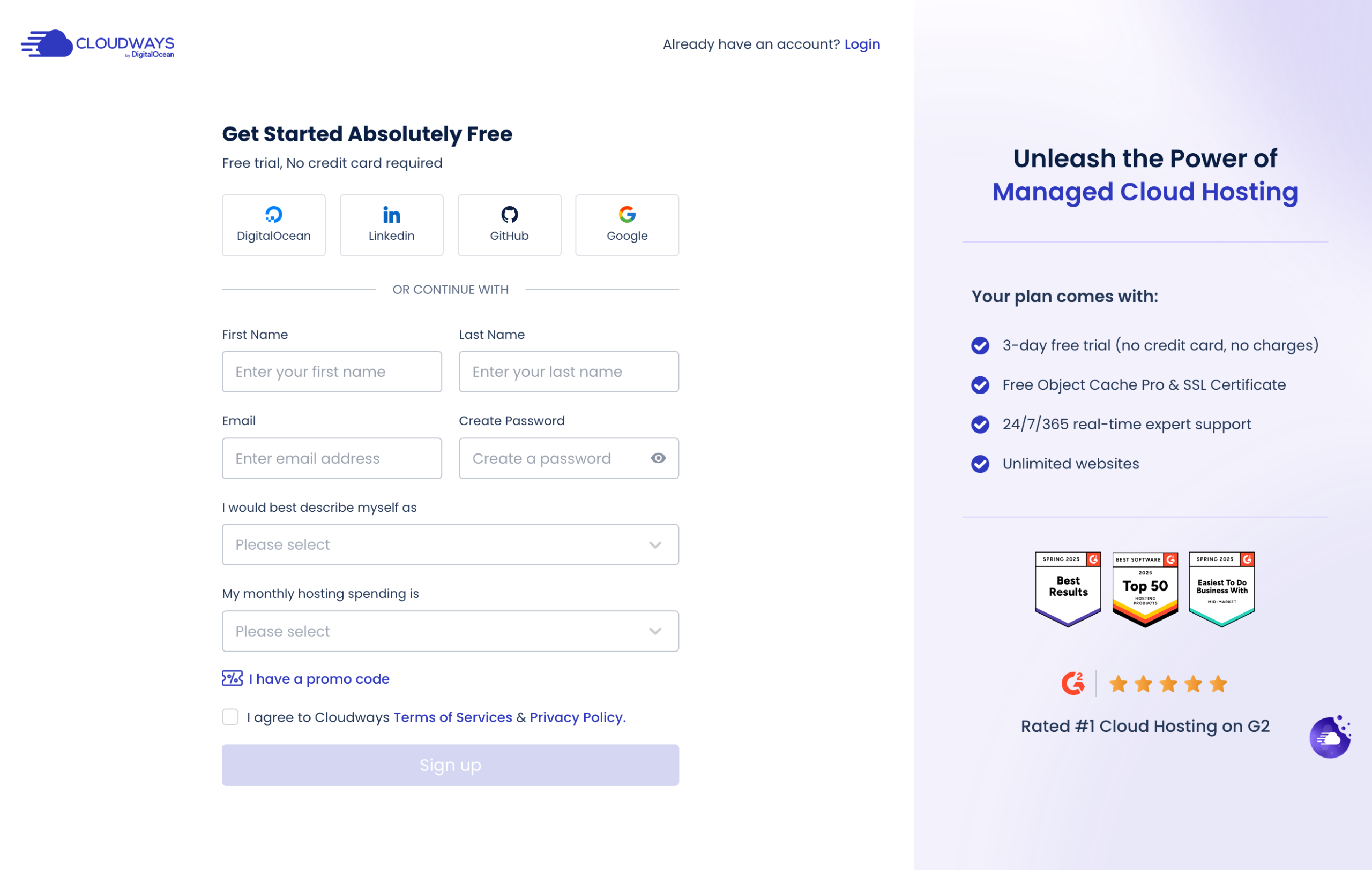 Creating an account on the Cloudways website